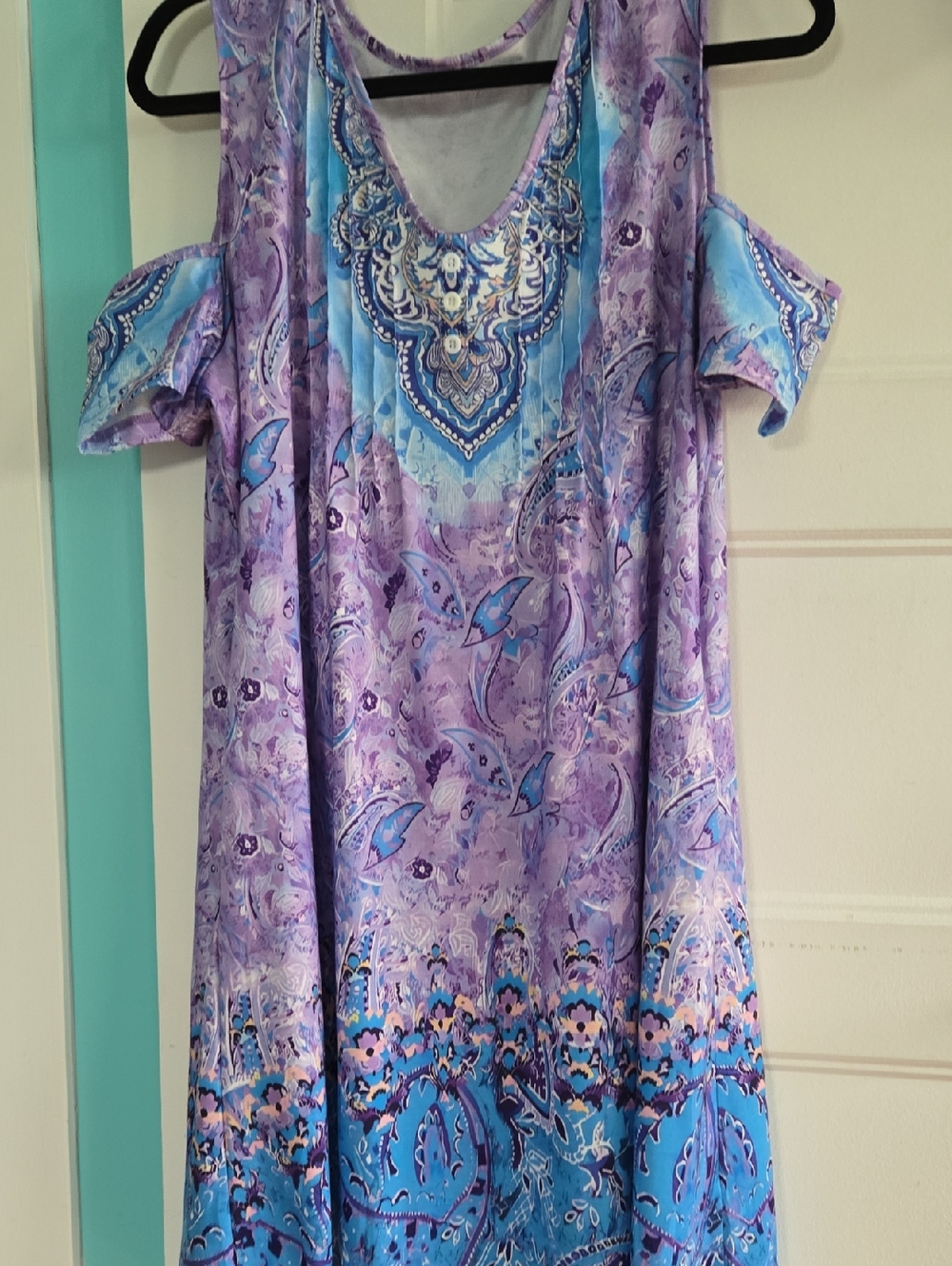 Summer Dress Boho Midi V Neck A Line Cold Shoulder Off Shoulder EUC lightweight